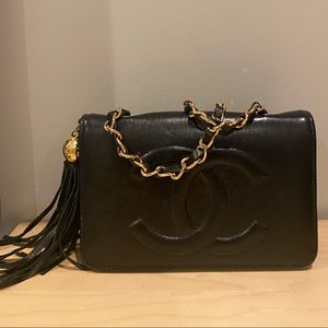 Vintage Chanel lambskin tassel flap purse.